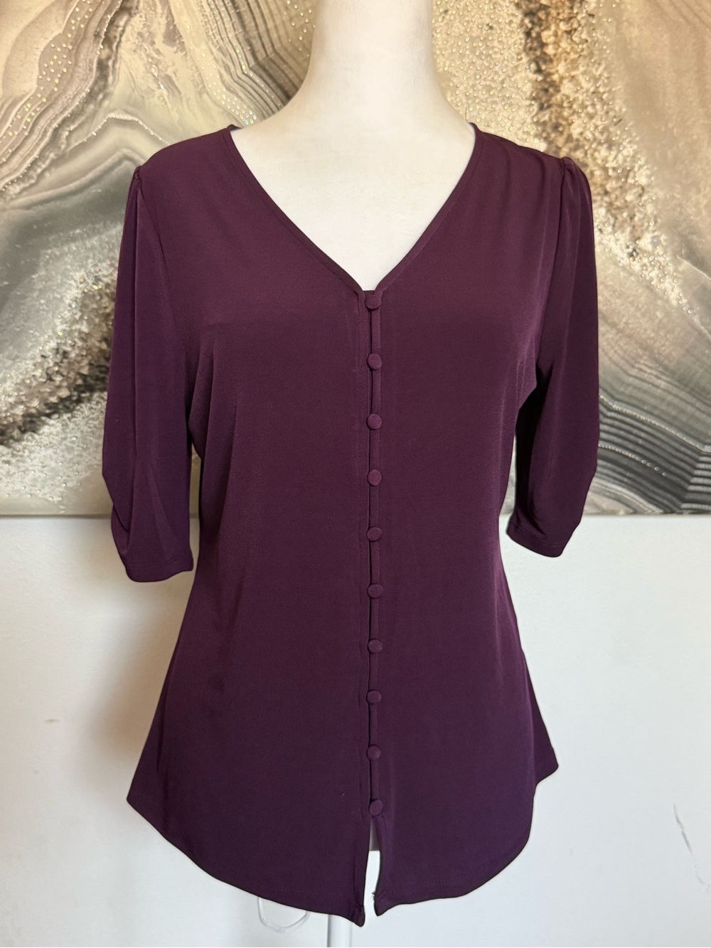 Calvin Klein Plum Button-Front V-Neck Top